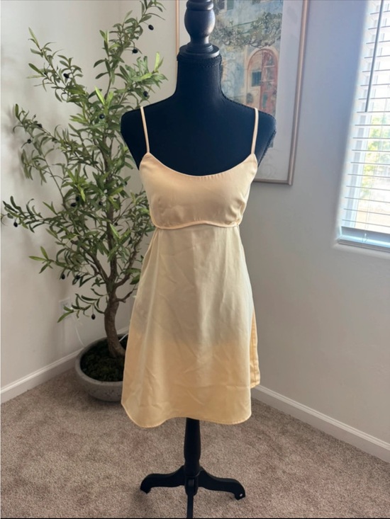 La Hearts Other - La Hearts Pale Yellow Satin Slip Dress with Spaghetti Straps